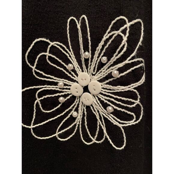 Christopher & Banks Black Open Cardigan w/Stitched White Flowers Medium - Picture 5 of 6